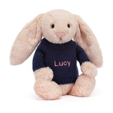Bashful Blush Bunny with Personalized Navy Jumper