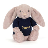 Bashful Luxe Bunny Rosa with Personalized Navy Jumper