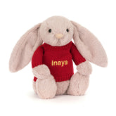 Bashful Luxe Bunny Rosa with Personalized Red Jumper