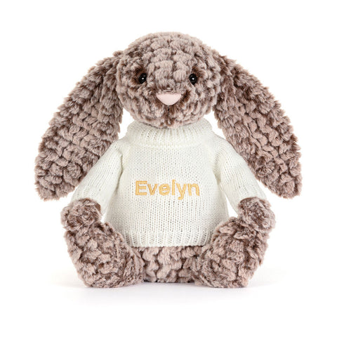 Bashful Luxe Bunny Pine with Personalized Cream Jumper