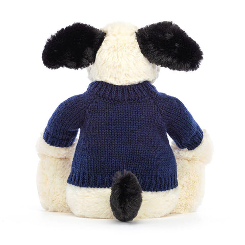 Bashful Black & Cream Puppy with Personalized Navy Jumper