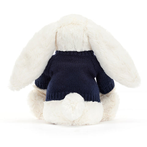 Bashful Cream Bunny with Personalized Navy Jumper
