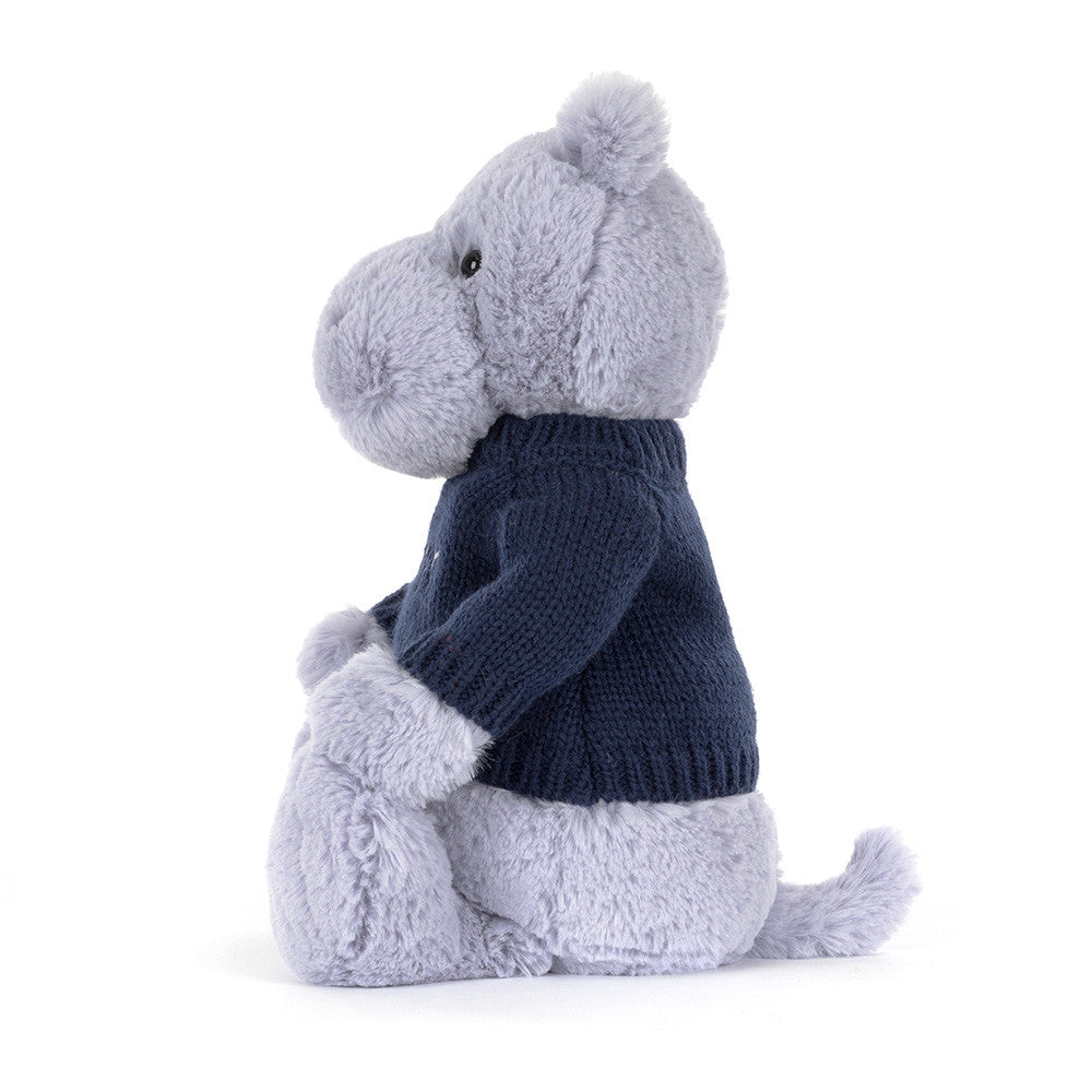 Bashful Hippo with Personalized Navy Jumper
