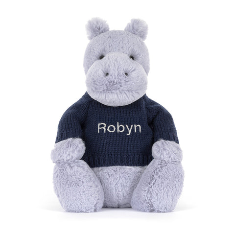 Bashful Hippo with Personalized Navy Jumper