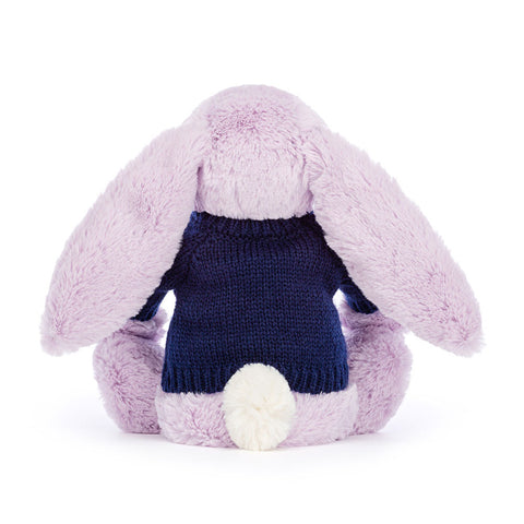 Bashful Lilac Bunny with Personalized Navy Jumper