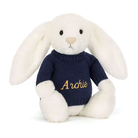 Bashful Luxe Bunny Luna with Personalized Navy Jumper