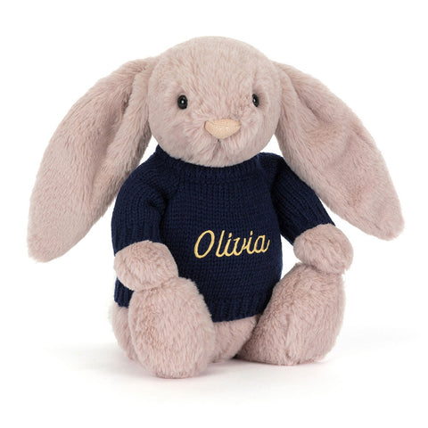 Bashful Luxe Bunny Rosa with Personalized Navy Jumper