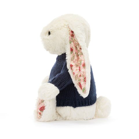 Blossom Cream Bunny 'Berry' with Personalized Navy Jumper