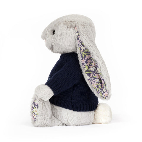 Blossom Silver Bunny 'Bloom' with Personalized Navy Jumper