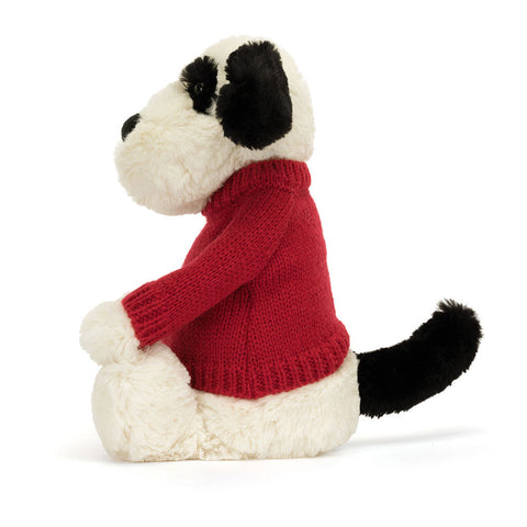 Bashful Black & Cream Puppy with Personalized Red Jumper