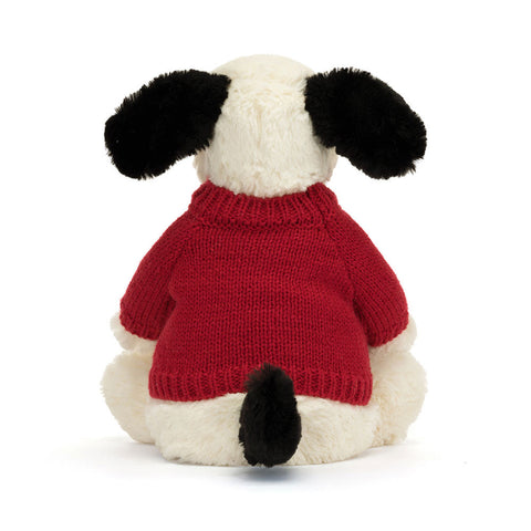 Bashful Black & Cream Puppy with Personalized Red Jumper