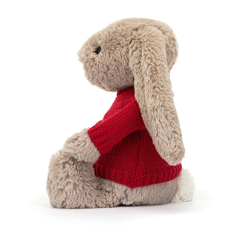 Bashful Beige Bunny with Personalized Red Jumper