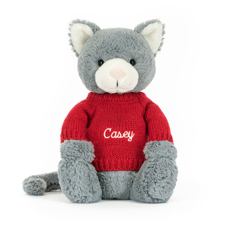 Bashful Kitten with Personalized Red Jumper