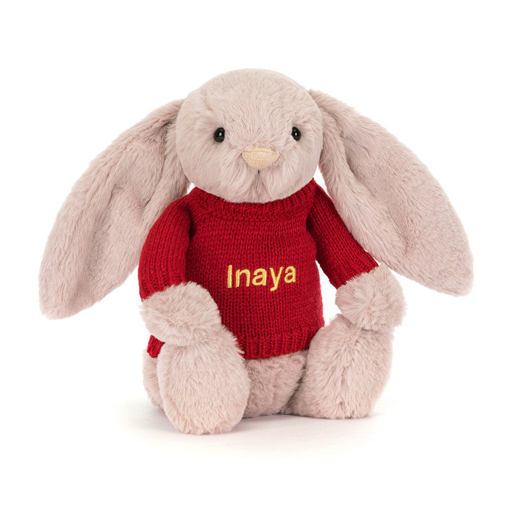 Bashful Luxe Bunny Rosa with Personalized Red Jumper