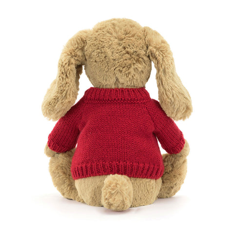 Bashful Toffee Puppy with Personalized Red Jumper