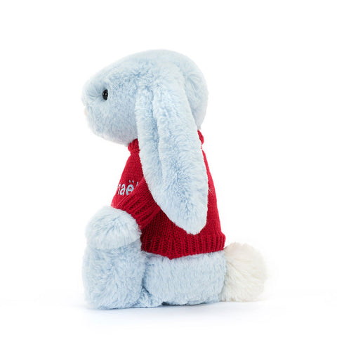 Bashful Blue Bunny with Personalized Red Jumper