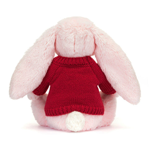 Bashful Pink Bunny with Personalized Red Jumper